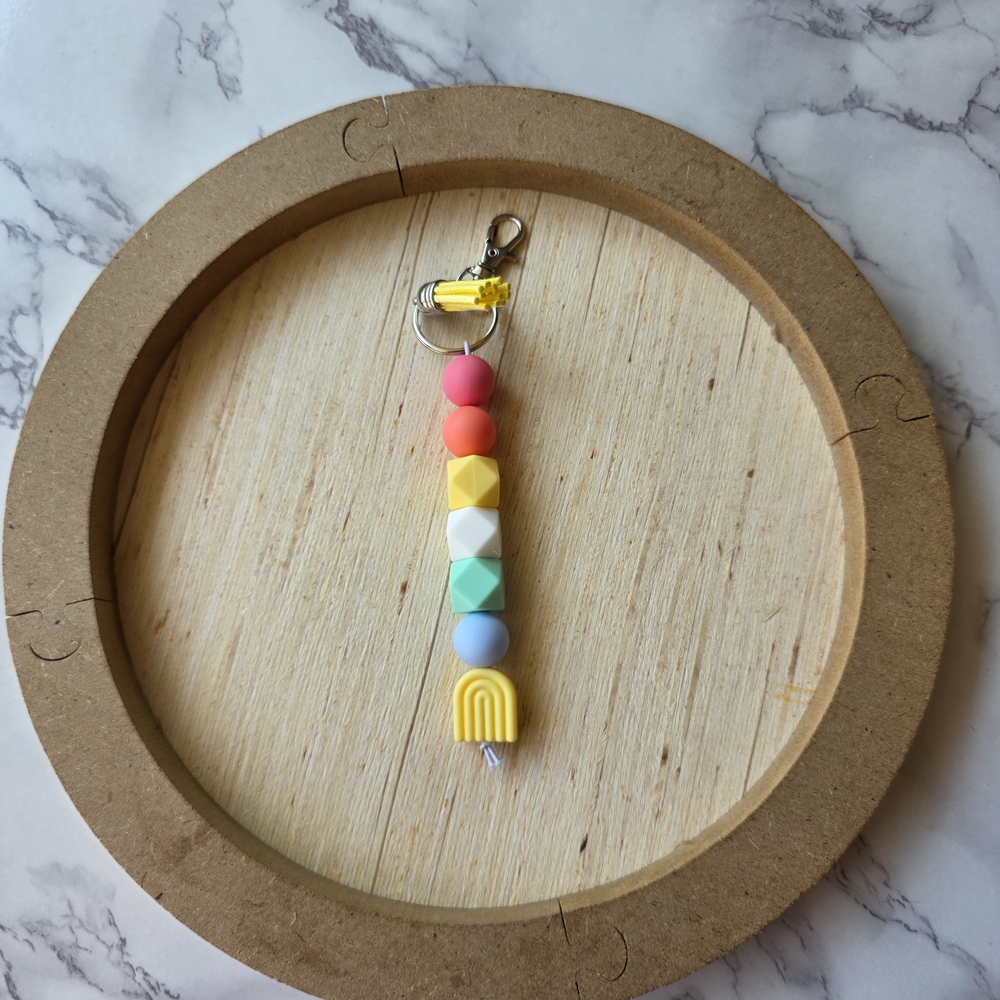 Colorful Beaded Keychain with Rainbow Charm